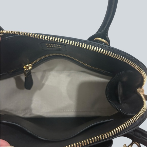 Aventure - Black Leather Bowling Satchel with Gold Hardware - Size Small - Picture 6 of 10